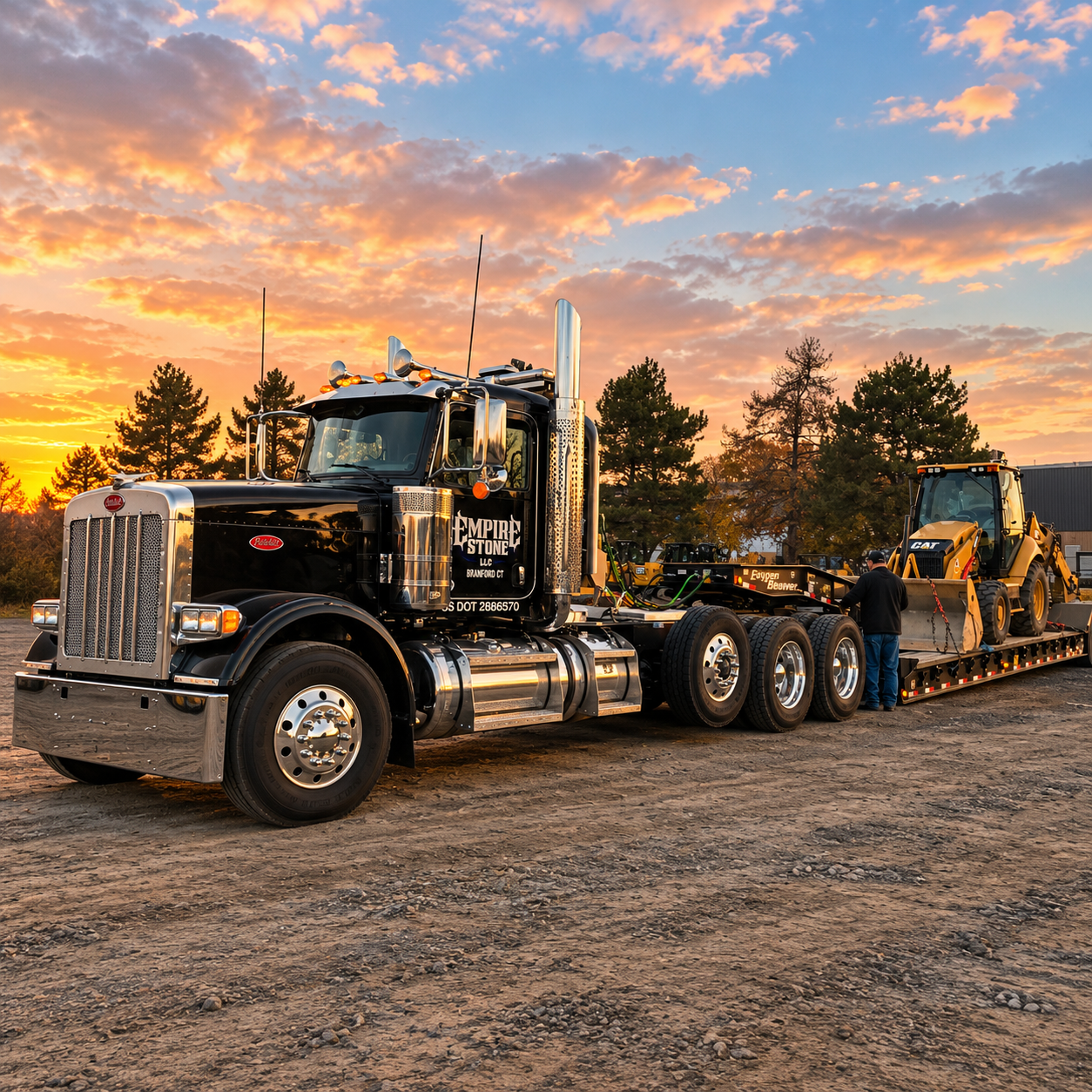 Empire Stone Peterbilt at sunset